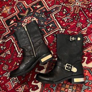 Vince Camuto black leather moto boot with gold hardware-9.5